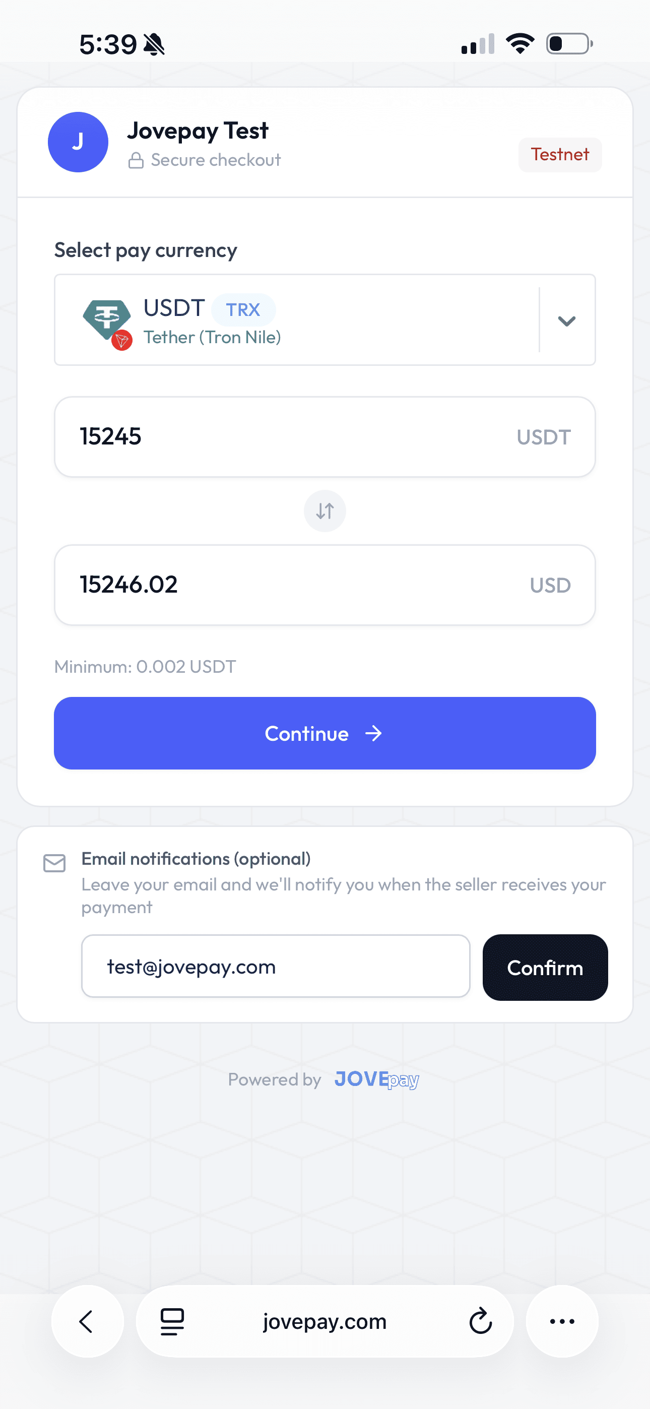 Donation page with preset and custom amount options